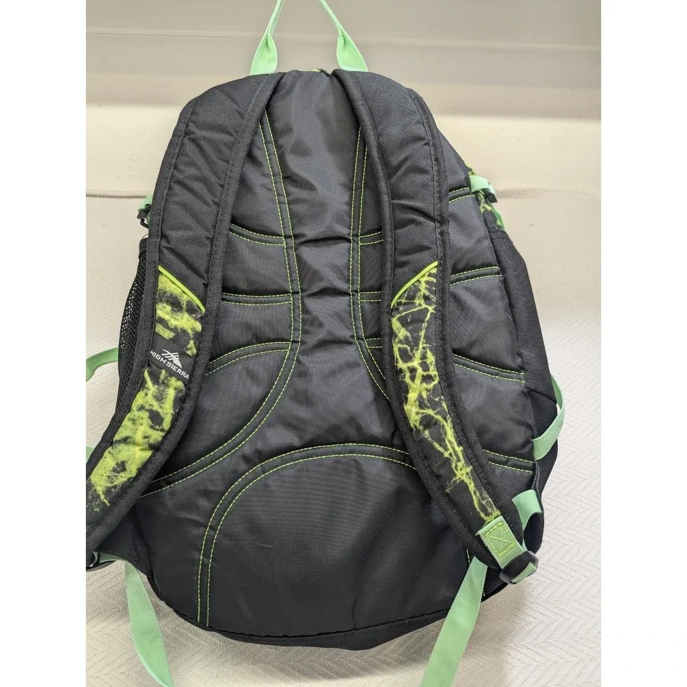 High Sierra Backpack Green Black Lightning Pattern School Hiking Daypack Bag
